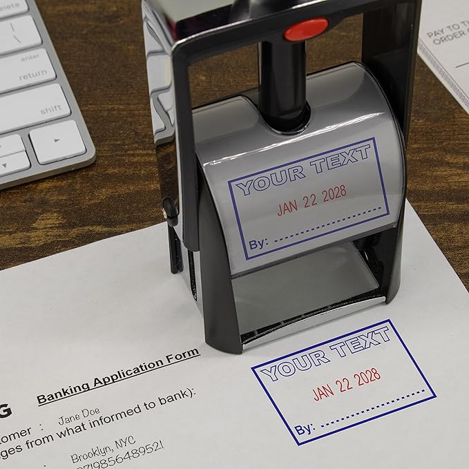 MaxMark Heavy Duty Self Inking Date Stamp with Phrase Scanned - Red Ink
