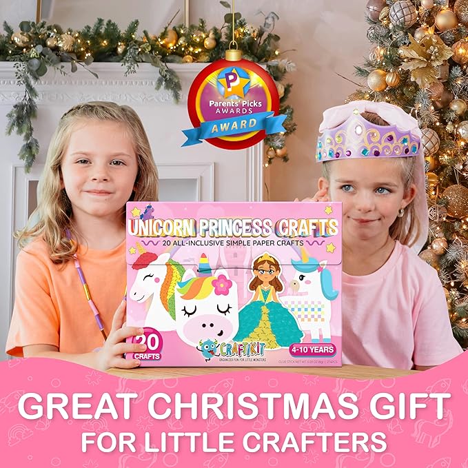 Craftikit® 20 Award-Winning Princess & Unicorn Crafts for Kids Ages 3-10 Years, All-Inclusive Toddler Arts and Craft Kits for Kids, Fun Toddler Craft Box for Girls in Preschool