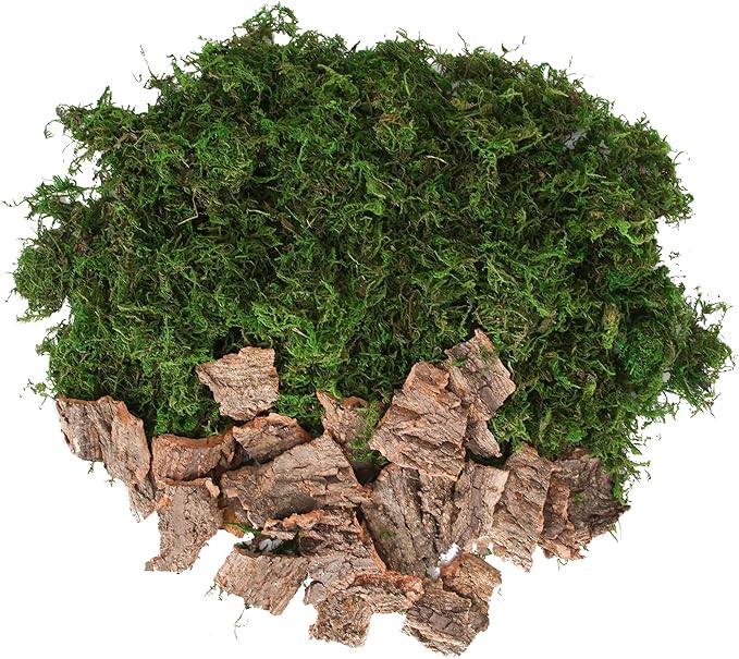 BYHER Fake Moss for Crafts, Assorted Treebark Fairy Garden Accessories Green Moss for Decorating, Tree Bark for Crafts, Terrarium, Floral Arrangements (Forest Green)