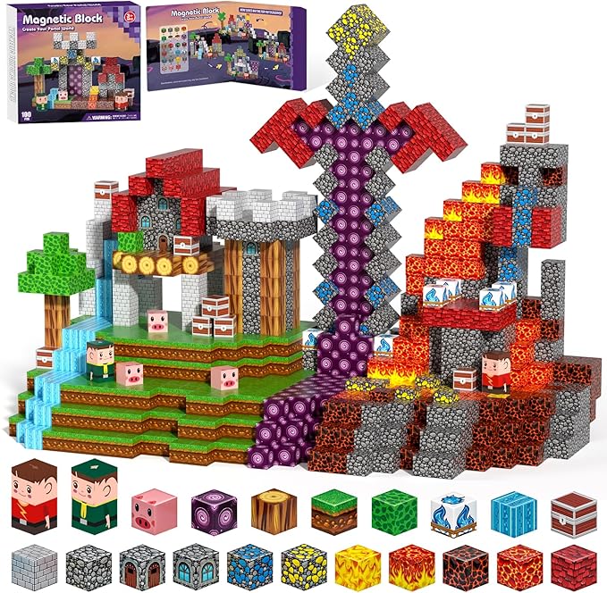 Magnetic Blocks, Magnetic Building Blocks 100pcs, Magnetic Blocks for Kids Ages 4-8, Magnetic Cubes STEM Sensory Toys for Ages 3+ Toddlers Boys & Girls–Christmas Birthday Party Kids Gifts