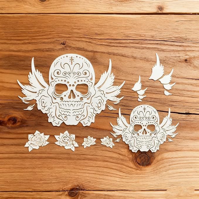 TIAMECH A4 Reusable Flying Skull Wings Stencil for Painting - Halloween Ghost Layering Template, DIY Wall Art, Wood Furniture, Scrapbook & Crafts (8.3x11.7inch)
