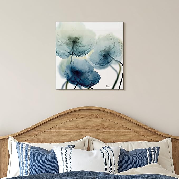 Empire Art Direct Frameless Free Floating Tempered Glass Panel Graphic Wall Art Ready to Hang, 24" x 24", Unfocused Beuaty, Blue Flower