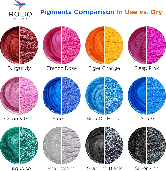 Rolio Mica Powder Pearlescent Color Pigment - Art Set for Resin Epoxy - for Soap Making, Nail Polish, Lip Gloss, Eye Shadow, Slime & Candle Jars - 5g, 24 Bags - Original Set