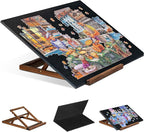 Tektalk Foldable Jigsaw Puzzle Board with 3 Angle Adjustable Bracket/Stand, Lightweight Portable Puzzle Mat Plateau with Wooden Easel, Foldaway Felt Puzzle Table, for Up to 1000 Pieces - Black