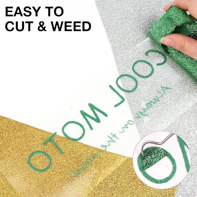HTVRONT Green Glitter HTV Heat Transfer Vinyl - 10" x 8ft Glitter Iron on Vinyl for Shirts - Easy to Cut & Weed for Heat Vinyl Design