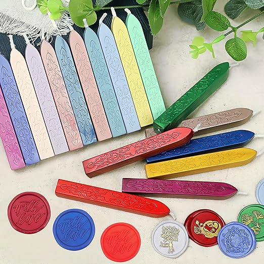 12Pcs Sealing Wax Sticks with Wicks, Assorted Colors Wax Seal Sticks Great for Letter Sealings Waxstamp Wedding Invitations, Packaging Decoration (12)