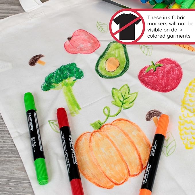 Super Markers 40 Unique Primary & Pastel Colors Dual Tip Fabric & T-Shirt Marker Set - Double-Ended Fabric Markers with Chisel Point and Fine Point Tips - 40 Permanent Ink Vibrant and Bold Colors