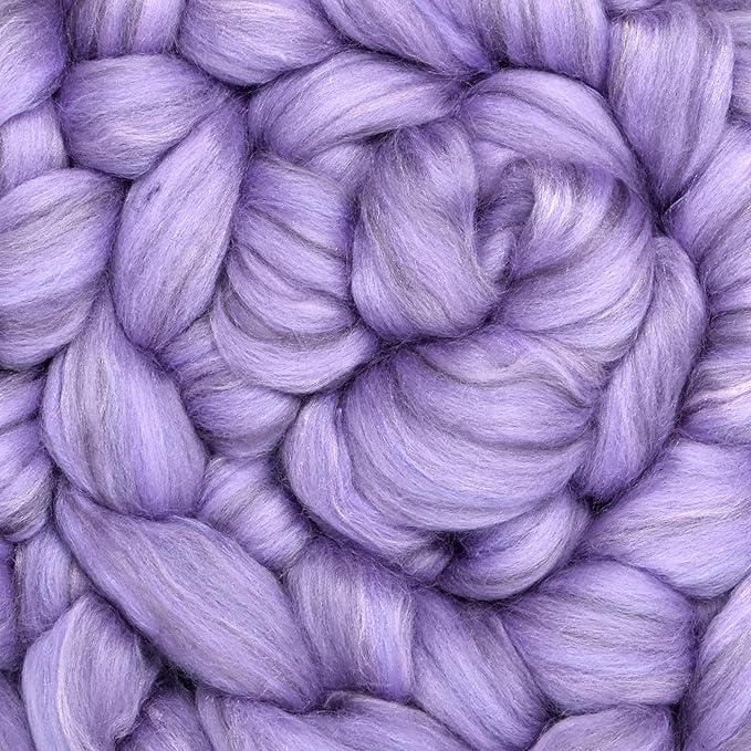 Merino Silk Luxe Tonal Designer Blend. Superfine Merino, Mulberry Silk, Tussah Silk. Top Roving for Spinning or Felting. Lilac Luster 1oz