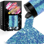 Iridescent Chunky Glitter 5.64oz/160g, Ultra Fine Glitter Powder Mixed Chunky PET Flakes Sequins for Resin Epoxy Craft Arts, Tumbler Nail Hair Eye Party Festival Decor (Fantasy Blue)