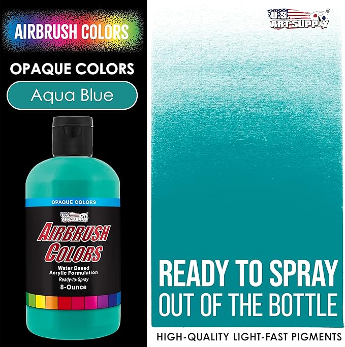 U.S. Art Supply Opaque Aqua Blue Acrylic Special Effects Airbrush Paint - 8oz Ready to Spray Air Brush Paint for Nails, Models, Fabric - Water-Based Air Brush Painting