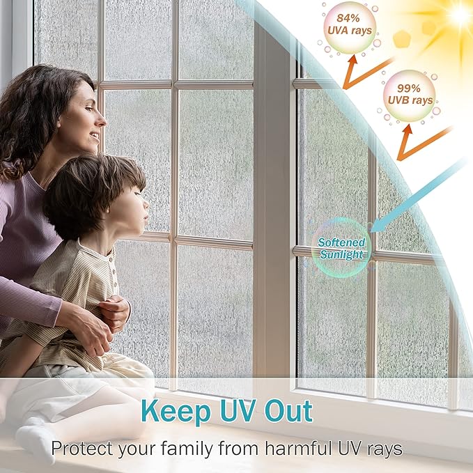 VELIMAX Rain Glass Window Film Privacy Static Window Clings Decorative Glass Sticker for Home Office Removable UV Protection Heat Control 23.6 x 118 inches