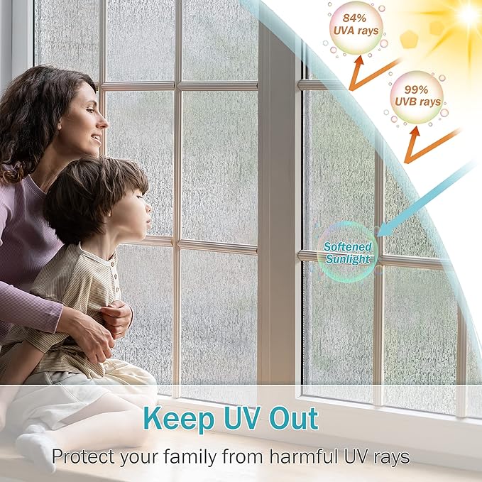 VELIMAX Rain Glass Window Film Privacy Static Window Clings Decorative Glass Sticker for Home Office Removable UV Protection Heat Control 29.5 x 157.48 inches
