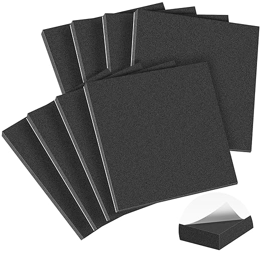 MYFAMIREA 8 PCS Adhesive Foam Padding Sheets Closed Cell Self Adhesive Sticky Foam Pads, 1/4" Thick 6'' x 6'' Neoprene Rubber Sheets Non-Slip Insulation Pads Vibration for Furniture Crafts Cars, Black