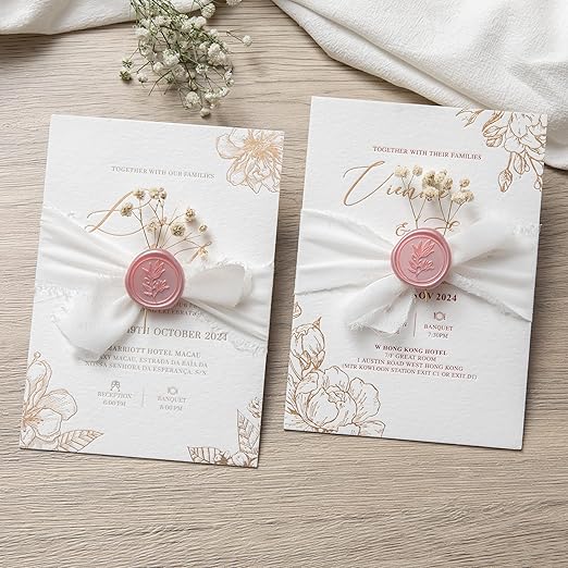 PONATIA Wax Seal Stickers -Rose Gold Wedding Invitation Seal Stickers, 50 Pcs Self- Adhesive Stickers, Perfect for Invitation Cards, Envelopes Christmas Cards, Gift Wrapping, Party Menu Decor
