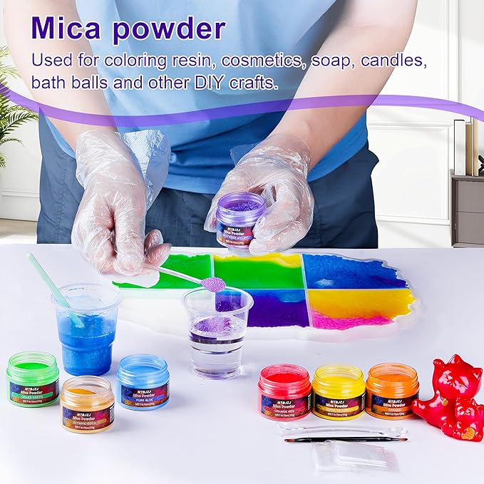 MTBJZJ Mica Powder for Resin, 15 Colors - 20g/Bottle of Epoxy Resin Color Pigment,for Candle Dye, Lip Gloss Pigment, Soap Making, Slime Colorant, Paint, Bath Bombs,Nail Polish and Eye Shadow