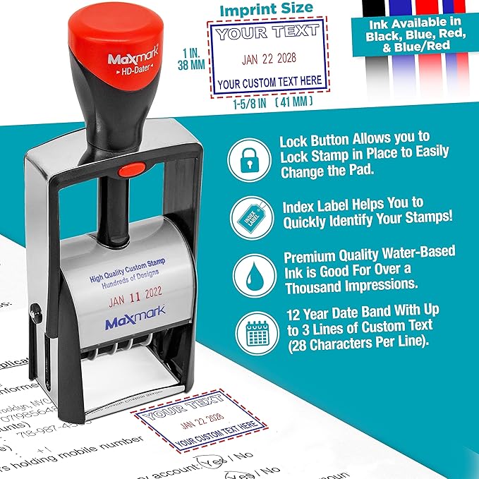 MaxMark Heavy Duty Self Inking Date Stamp with Phrase Received - Black Ink