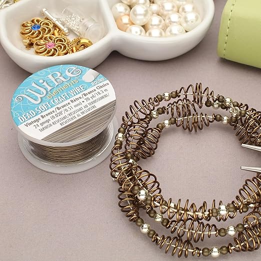 The Beadsmith Wire Elements Craft Wire – Tarnish Resistant, Soft Temper, Round, Vintage Bronze Color – 0.51mm, 24 Gauge, 20 Yard Spool – Jewelry Making, Wire Wrapping, Floral, & Other DIY Crafts