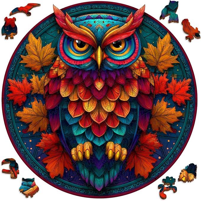 Wooden Puzzles for Adults, Colorful Owl Puzzles 200 Pieces, Unique Shaped Jigsaw Puzzles for Adults and Kids, Birthday Gifts Fun Challenge Family Game 11.2'' x 11.2''