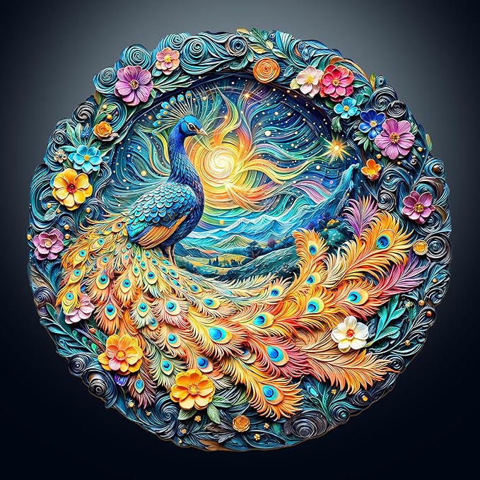 Wooden Puzzles for Adults,Peacock Puzzle, Unique Shaped Wooden Jigsaw Puzzles for Adults, Family Puzzle(13.4 * 13.4 in 300pcs)