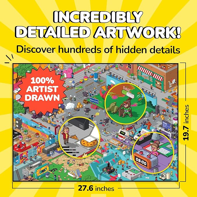 Odd Pieces Jigsaw Puzzles 1000 Pieces - Magic Mystery Story Secret Ending Puzzle - Perfect Game Night for Adults & Kids - Pixel Art Gamer Movie TV Show Superhero Theme (Glitch)