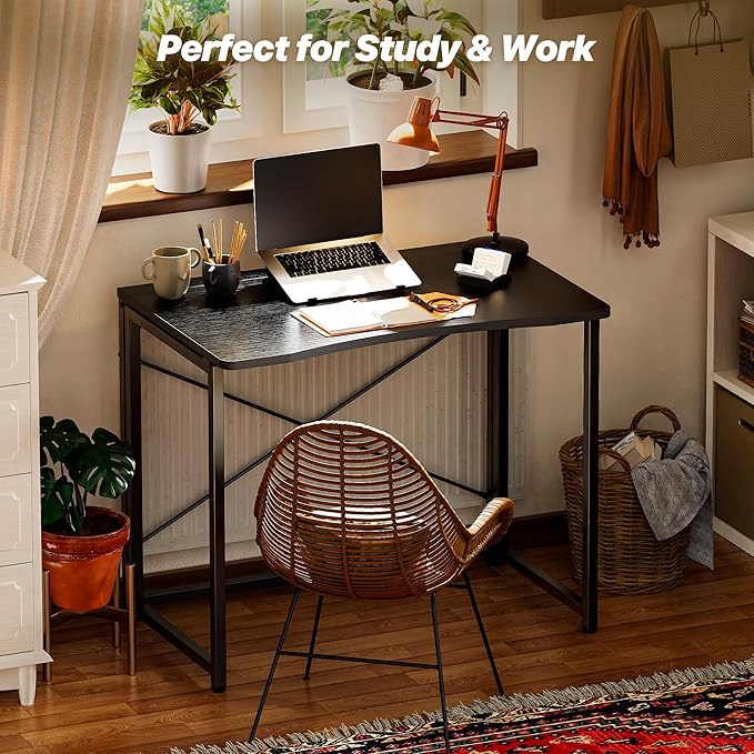 Huuger Folding Desk for Small Spaces, 31.5 Inch Foldable Computer Table, for Home Office, Study, Bedroom, Dorm, Space Saving, Small Writing Work Office Computer Desk, Easy to Fold, Black