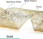 CT CRAFT LLC Sparkling Glitter Mesh Wired Ribbon 6" x 10 Yards Gold for Christmas Home Decor Bow Gift Wrapping DIY Crafts Wreath