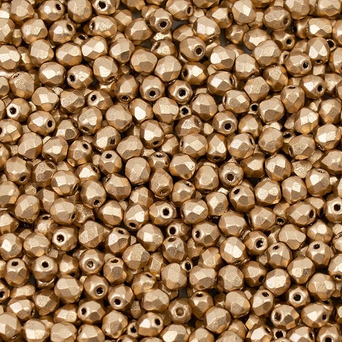 100 pcs Faceted Fire Polished Pressed Czech Glass Beads 3mm (0.12in), Aztec Pale Gold - 01710
