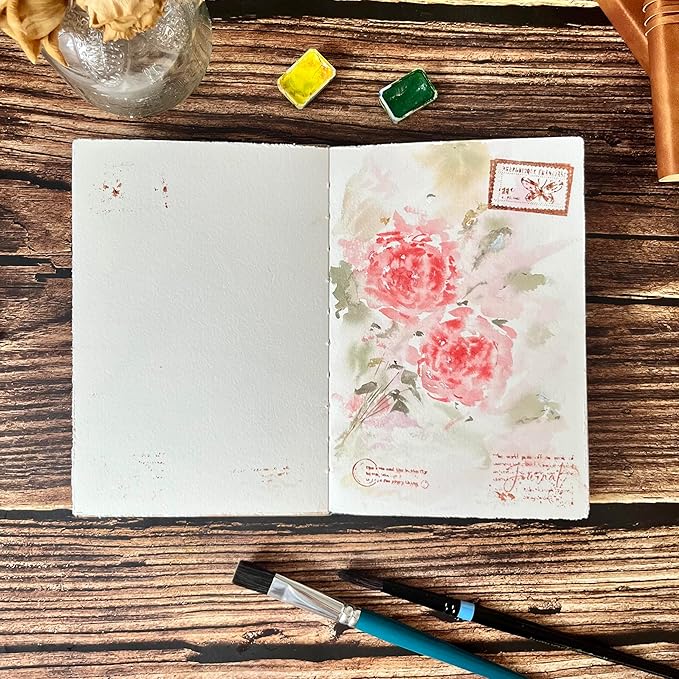 tumuarta Watercolor Sketchbook, 7.5x5, 140 LB, 300GSM, 100% Cotton Paper, Cold Press, 24 Sheets,48 Pages, Watercolor Journal for Use As Travel Sketch Book and Mixed Media Pad On The Go