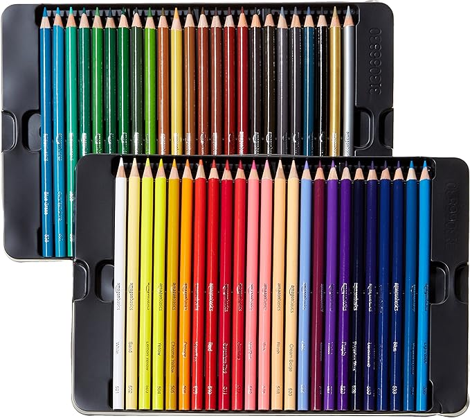 Amazon Basics Colored Pencils for Coloring and Drawing, Premium, Soft Core, Back to School Supplies, 48 Count (Pack of 1), Multicolor