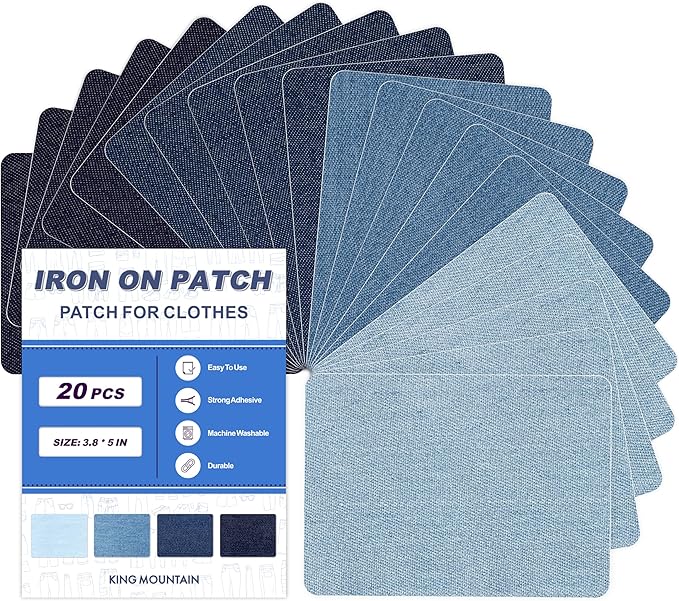 Iron on Patches for Clothes, 20 Pieces Denim Patches for Inside Jeans 3.7" by 4.9", 100% Cotton Fabric Patches for Clothes, Pants, Jeans Repair Kit (9.5 cm x 12.5 cm)