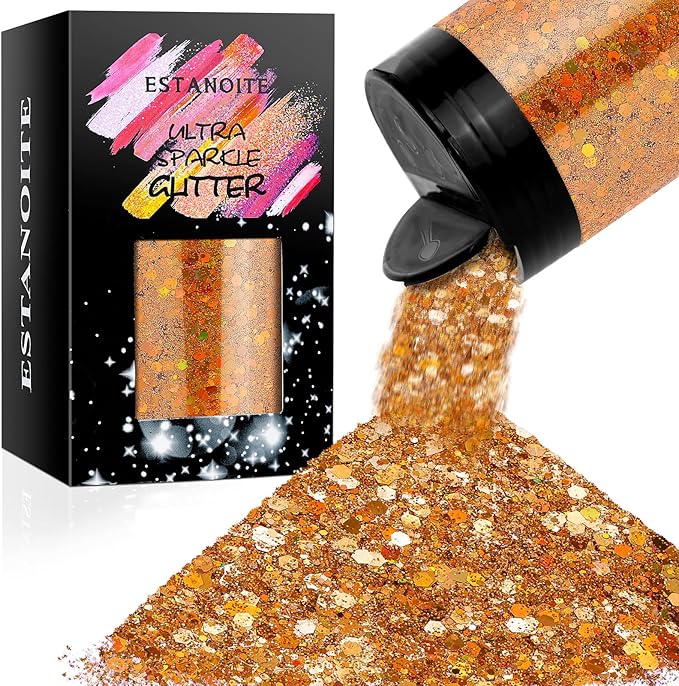 Estanoite Holographic Chunky Glitter, 160G/5.64OZ Craft Glitter for Resin, Metallic Iridescent Chunky Glitter Sequin Flake, Cosmetic Glitter for Makeup Body Nail Face Eye, Glitter Tumbler (Autumn)