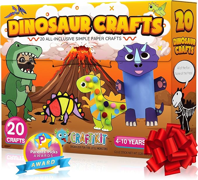 Craftikit® 20 Award-Winning Dinosaur Crafts for Kids - Award-Winning All-Inclusive Fun Dinosaur Crafts for Kids Ages 3-5, Organized Toddler Craft Kit