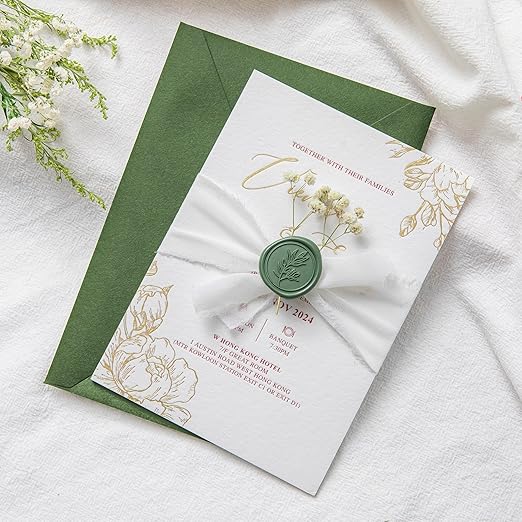 PONATIA Olive Green Wax Seal Stickers - 50 Pcs Self- Adhesive Wedding Envelopes Seal Stickers, Perfect for Invitation, Christmas Cards, Gift Wrapping, Party Menu Décor
