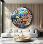 My Photostation.com 20''(50cm) Diameter Coral Reef Mosaic Round Glass Wall Art Tempered Glass Printing Wall Decor Large Wall Art Wall Hangings