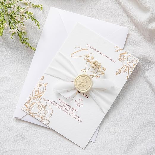 PONATIA Wax Seal Stickers - 50 Pcs Eucalyptus Self- Adhesive Wedding Invitation Seal Stickers, Perfect for Invitation Cards, Envelopes, Christmas, Gift Wrapping, Party (Champagne)