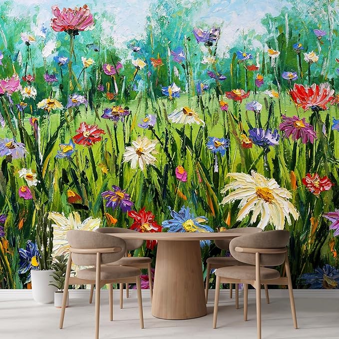 wall26 Wall Sticker/Wall Mural Wildflower Abstract, Not Peel and Stick, Non-Woven Wallpaper Decorative for Bedroom, Living Room, Office - 120x144 inches