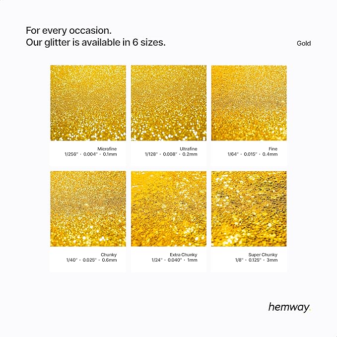 Hemway Polyurethane & Epoxy Resin Glitter 100g / 3.5oz Metallic Crystal Flake Additive for Flooring Jewelry Tumblers Glass Pigment - Chunky (1/40" 0.025" 0.6mm) - Gold