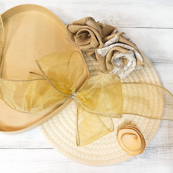 CT CRAFT LLC Sheer Organza Wired Ribbon 2.5" x 50Yards Tan (Gold) for Wedding Chair Bow Flora Bouquet Gift Wrapping Christmas Tree Home Decor Wreath