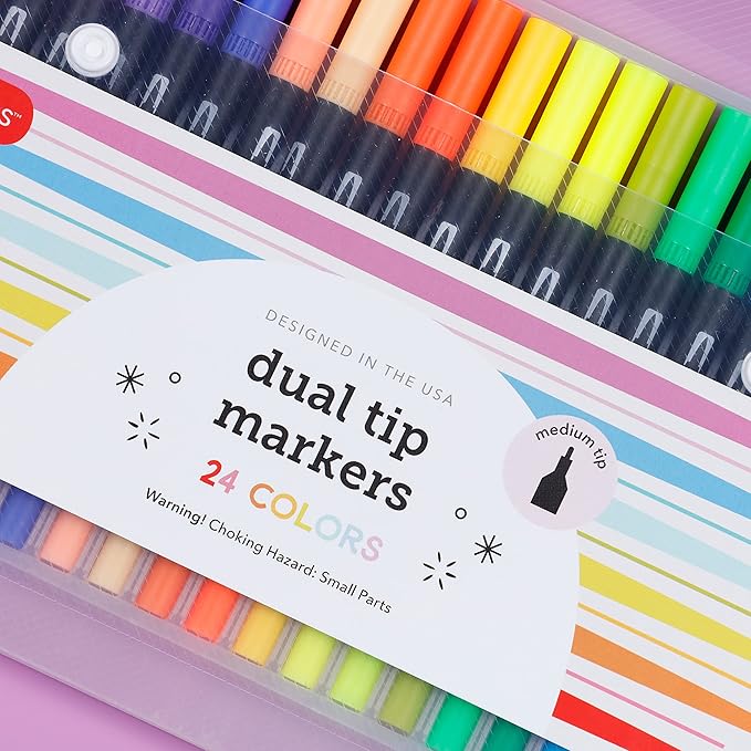 Incraftables Dual Tip Markers (24 Colors) – Adult Coloring, Brush Tip & Fine Tip Markers for Adult Coloring Books, No Bleed Dual Brush for Kids & Adults