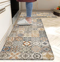Boho Kitchen Rugs Set 2 Memory Foam Colorful Ceramic Comfort Tile Floor Mat Anti Fatigue Non-Skid PVC Runner Rug Water & Oil Proof Carpet for Kitchen Laundry Sink,17.3x28+17.3x47 Inch, C3