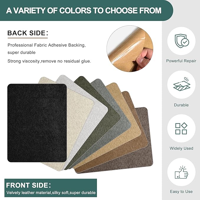 Azobur Couch Patch Repair Fabric,Microfiber Fabric, Self-Adhesive, for Sofa Repair and Upholstery, 2 Pieces, 9.5 x 11 inches (Black)