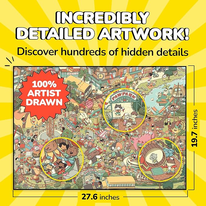 Odd Pieces Jigsaw Puzzles 1000 Pieces - Magic Mystery Story Secret Ending Puzzle - Perfect Game Night for Adults & Kids - Animal Park Theme Challenging (Snack Attack 3)
