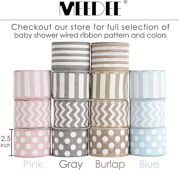 MEEDEE Pink Polka Dot Ribbon - 2.5 inch Wired Ribbon for Baby Girl Wreaths & Crafts, 10 Yards
