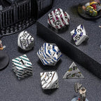 Metallic Stripes Dice with Gift Case, D&D Metal Polyhedral Dice Sets for Tabletop Games (Pearl Silver Seven Colors)