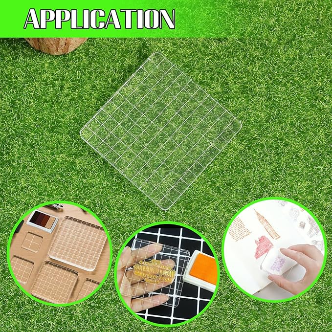 2Pcs Clear Stamp Blocks Set, Square 4 x 4 Inch Acrylic Blocks for Stamping With Grid Lines, Scrapbooking Crafts Tools