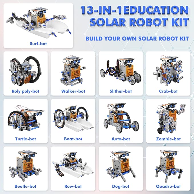 STEM 13-in-1 Education Solar Power Robots Toys for Boys Age 8-12, DIY Educational Toy Science Kits for Kids, Building Experiment Robotics Set Birthday Gifts for 8 9 10 11 12 Years Old Boys Girls Teens