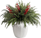 15 Pcs Christmas Norfolk Pine Branches with Red Berry Stems, 19" Extra Long Fake Greenery Norfolk Pine Stems Sprigs, Artificial Xmas Branches Plants Pine Leaves for DIY Craft Garland Home Decor