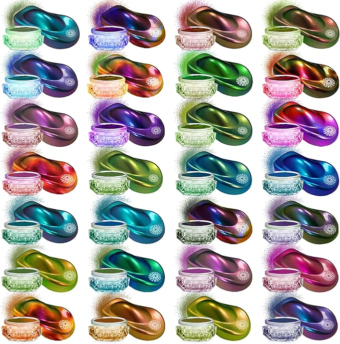 BALTIC DAY 48 Chameleon Mica Powder Set - Includes 8 Interference/Ghost Mica Powders - Color Shift Mica Powder Set