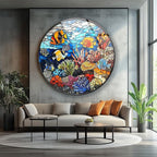My Photostation.com 31.5''(80cm) Diameter Coral Reef Mosaic Round Glass Wall Art Tempered Glass Printing Wall Decor Large Wall Art Wall Hangings