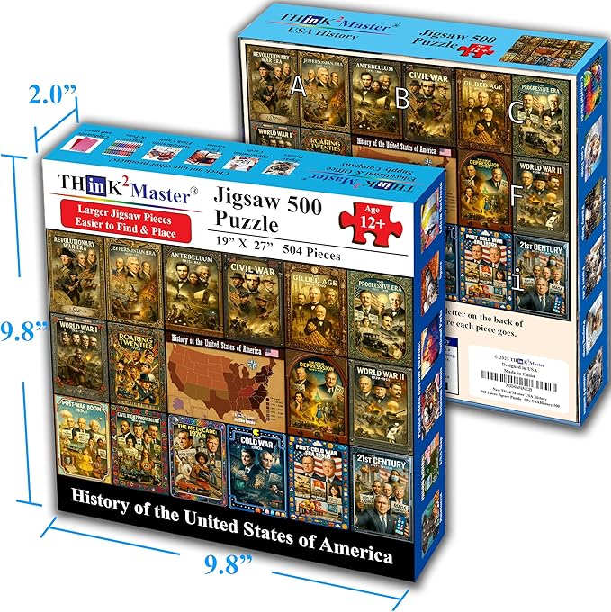 Think2Master History of The United States 500 Pieces Large Format Jigsaw Puzzle: Kids 12+, Teens, Adults & Families. Great Gift. Presidents, Key Events & ERAS from 1776 to Today. Size: 26.8” X 18.9”